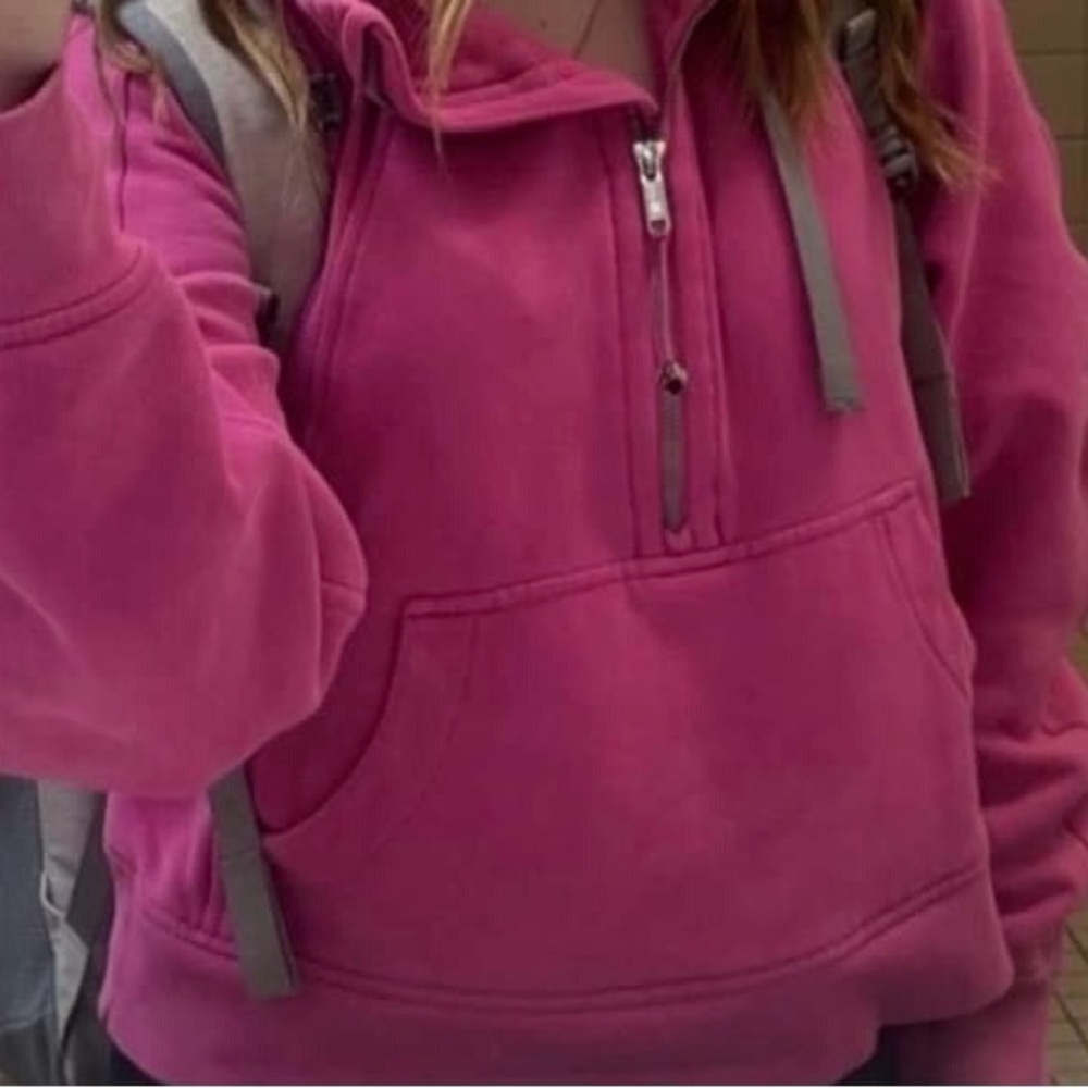 hot pink lululemon funnel-neck half zip scuba